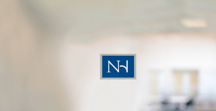 Blurry Champange Background with Blue Square NH Logo
